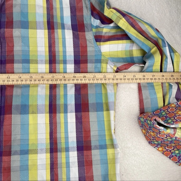 Robert Graham Shirt Mens XL Floral Orange Gingham Multicolored Flip Cuff Button - Picture 4 of 12